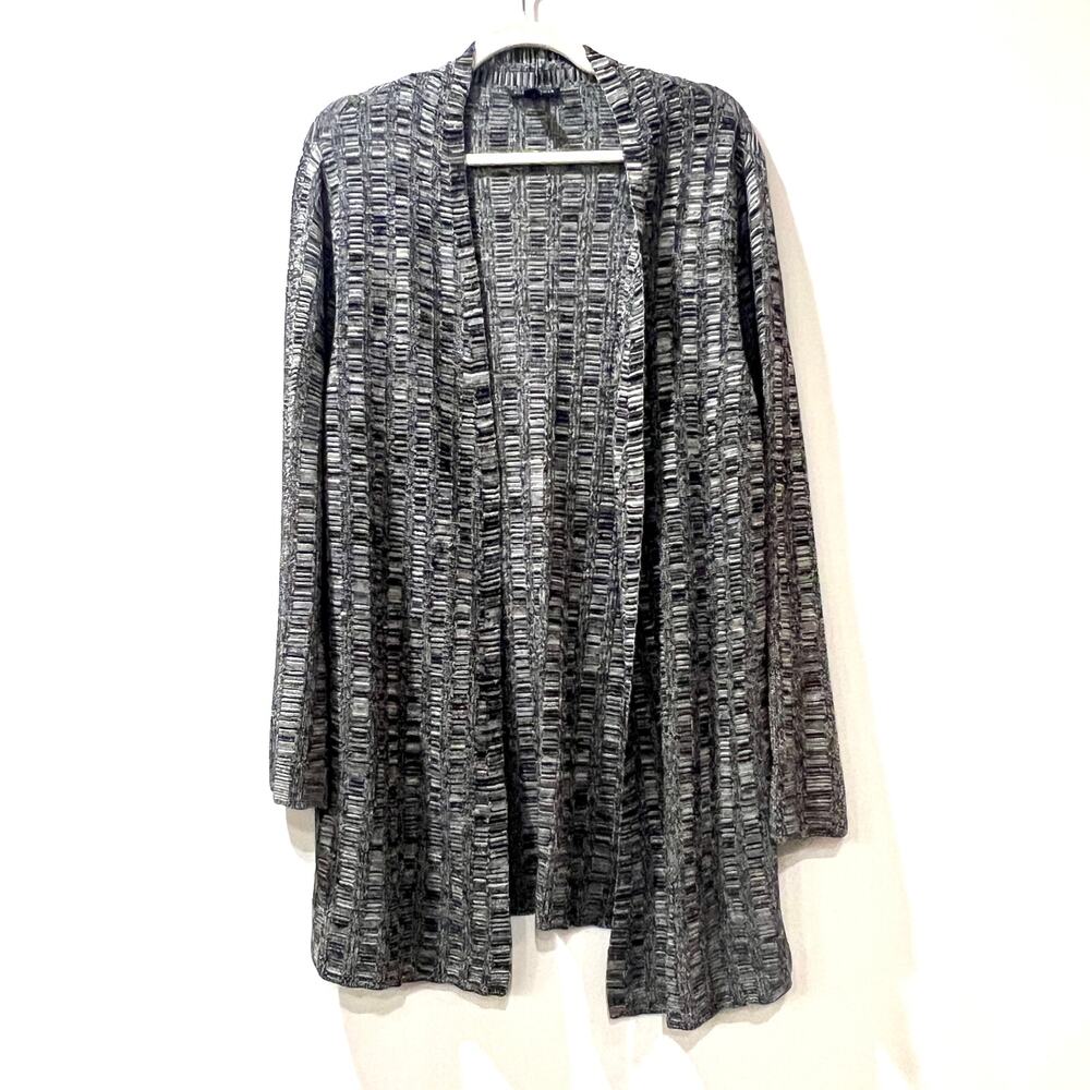 Eileen Fisher Silk Organic Linen Blend Open Long Cardigan Gray Large